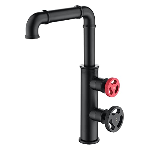 YCVAWEOD Industrielle Küchenarmatur Schwarz, Küchenspüle Wasserhahn Doppelgriff, Einzelloch -Küchenarmatur -Decks, Hochbogen -Küchenmischer, Bauernhause Wasserhahn LWX von YCVAWEOD