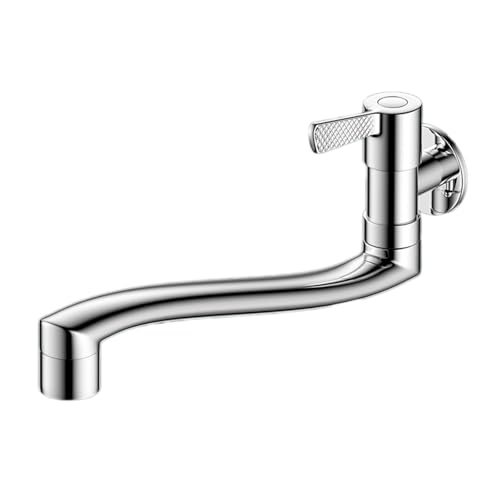 Kaltes Wasserhahnwand montiert 360 ° Rotation MOP Pool Waschbecken HAP 2 Modi mit horizontalem Verlängerungsrohr ein Griff G1/2 Chrom 30 cm LWX von YCVAWEOD