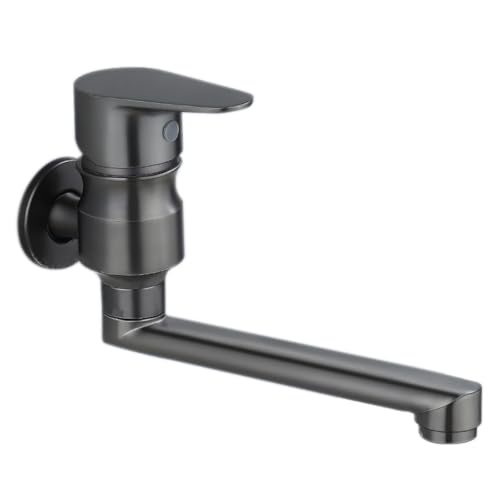 Kaltes Wasserhahnwand montiert 360 ° Rotationsspüle Taps für die Küche mit verlängertem horizontalem Rohr Eingriff G1/2 Grau 17,5 cm LWX von YCVAWEOD