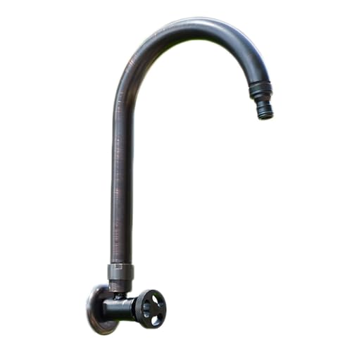 Kaltes Wasserhahnwand montiert Retro Garden Outdoor Tippschwänze 360 ° Drehung Das Wasserauslass kann an ein externes Wasserrohr rundes Rad ein Griff G1/2, Schwarz angeschlossen werden LWX von YCVAWEOD