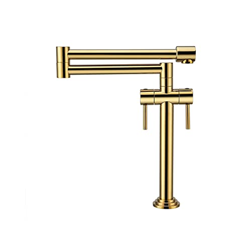 Klapper Küchenspüle Wasserhahn, Decks -Mount -Topf -Füllhahn, Küchenmischhahn, Doppelverbindungsarmarmäuren, zwei Griffe rotierender Waschbecken Wasserhahn, Gold LWX von YCVAWEOD