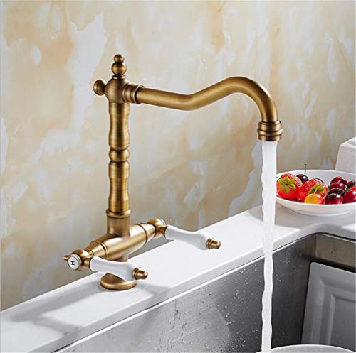 Küchenarmatur 360 Grad Schwenkerngold/Schwarzes Badezimmermixer Kalt und heißer Küchenhahn Eintreffer Wasserhahn mit Luftküchenarmatur Dual Griff, antikes Messing LWX von YCVAWEOD