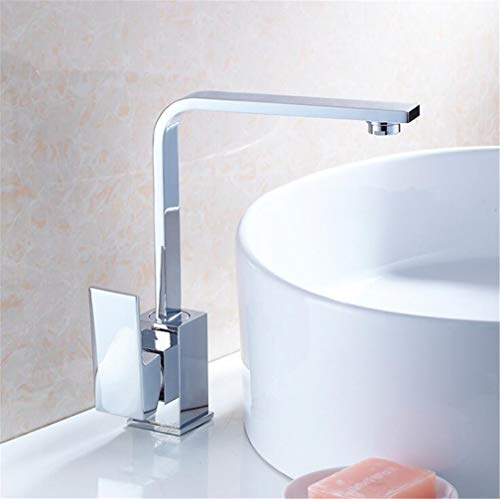 Küchenarmatur 360 Grad rotierender Schwenkchrom ∕ schwarze Messingdeck Küche Spülen Wasserhahn Heißkaltmixer Küche Wasser Wasserhähne mit Quadratstil, weiß mit Punkt LWX von YCVAWEOD