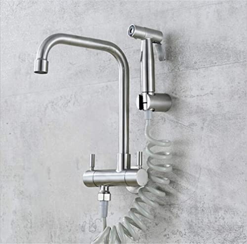 Küchenarmatur Sus 304 Edelstahl in die Wand Horizontaler kaltes Wasserhahn Spray Set Bidet Düse Doppelsteuerung Wasserhahn 360 Schwenk, gebürstetes Nickel B LWX Küchenarmatur Sus 304 Edelstahl in die Wand Horizontaler kaltes Wasserhahn Spray Set Bidet Düse Doppelsteuerung Wasserhahn 360 Schwenk, gebürstetes Nickel B LWX von YCVAWEOD