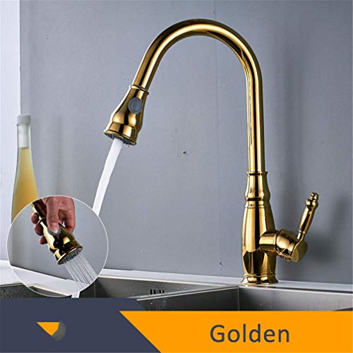 YCVAWEOD Küchenarmatur ausziehen Küchenspüle Wasserhahn Eingriff 360 Schwenkmixer Tap Wasserhahn für Küchen Torneira Cozinha Drehen Sie mit Belüftungsdecks mit Luftdecke, golden LWX von YCVAWEOD