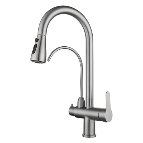 Küchenbad Taps3 Way Wasserfilter-Wasserhahn-Trinkwaschbeckenmischer aus ROTARY Waschbecken Edelstahl 2 Griffe. LWX von YCVAWEOD
