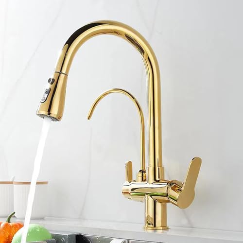 YCVAWEOD Küchenbad klopft 3 Wege mit Pise -Schlauch -Trinkwasser -Wasserhahn Gold Schwanenhals Drehausbruch Messing LWX YCVAWEOD Küchenbad klopft 3 Wege mit Pise -Schlauch -Trinkwasser -Wasserhahn Gold Schwanenhals Drehausbruch Messing LWX von YCVAWEOD