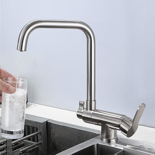 Küchenbad klopft Trinkwasserhahn 3 -Wege mit Wasserfilter mit 2 Hebeln Schwenksput 3 Wege, gebürstet, c LWX von YCVAWEOD