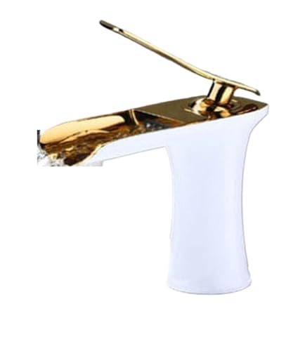 Küchenhahn, Küchenspüle Haken, Chrom weißer Becken Wasserhahn, Decks montiertes Wasserfall Badgefäß Gefäß Mixer -Wasserhahn, ein Griff heißes kaltes Wasserhahn, für Küchenbad (weiß hoch) LWX von YCVAWEOD