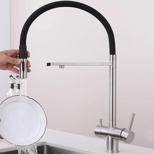 Küchenhahn 3-Wege Edelstahl gebürstete Küche Spüle Kabel rotierend heißes und kaltes Wasser reines Wasser. LWX Küchenhahn 3-Wege Edelstahl gebürstete Küche Spüle Kabel rotierend heißes und kaltes Wasser reines Wasser. LWX von YCVAWEOD