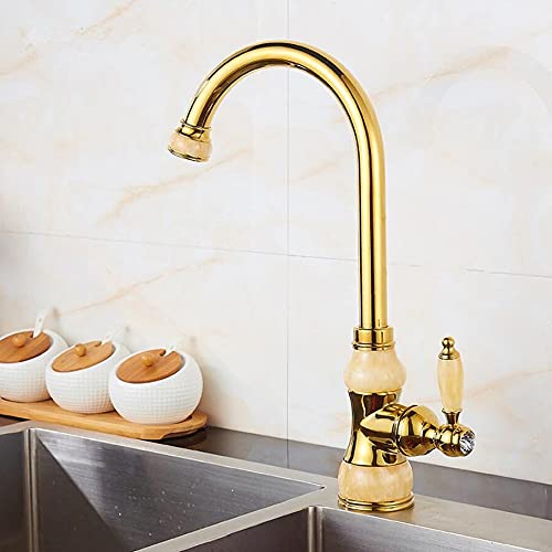 YCVAWEOD Küchenhahn Messing mit Jade -Schwenkküchenarmatur Eingriff Gold Finish -Becken Mixer Haken 360 Grad Waschbecken Wasserhahn (Modell 2) LWX von YCVAWEOD