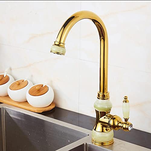 Küchenhahn Messing mit Jade -Schwenkküchenarmatur Eingriff Gold Finish -Becken Mixer Haken 360 Grad Waschbecken Wasserhahn (Modell 2) LWX von YCVAWEOD