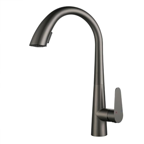 Küchenhahn mit Auszug Spray High -Bogen Pull Down Küchenspüle Mixer mit 2 Sprühmodus, Edelstahl Ein Hebel 360 ° Drehwerfer kommerzieller Küchenarmatur, 1 Loch, Grau LWX von YCVAWEOD