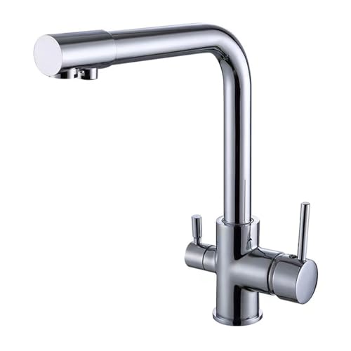Küchenhahnfilter für Trinkwasser 3 Wege, Küchenspüle Mixer TAP 360 ° Drehausstrich Küche Kippen Heiß und kaltes Gold LWX von YCVAWEOD