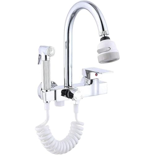 YCVAWEOD Küchenhahnwand montiertes Hakenmischer 360 ° Rotation mit Sprühpistolenspüle Wasserhahn Badezimmer (OneSize) LWX von YCVAWEOD