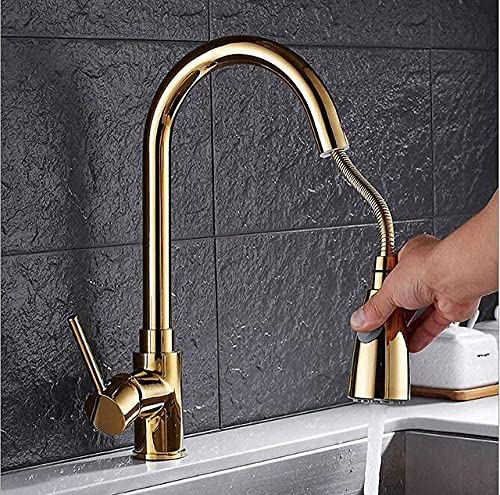 Küchenmixer Tipp, Küchenarmaturmischer ausziehen Küchenhahn Tippen Sie ein Griff -Loch 360 Dreh Kupfer -Waschbeckenmixer, 4 (2) LWX von YCVAWEOD