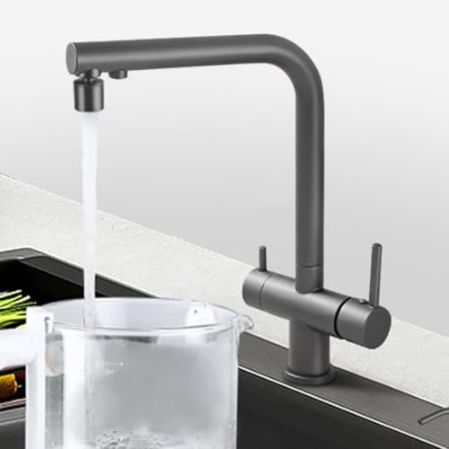 Küchenmixer Tippen Sie auf schwarze 3 -Wege -Wasserfilter Tap Kitchen -Trinkhaken Waschbecken Mixer Drehausstrich (grauer Einzelmodus) LWX von YCVAWEOD
