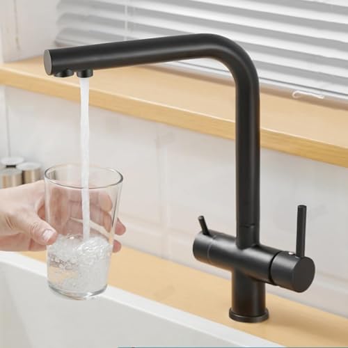 Küchenmixer Tippen Sie auf schwarze 3 -Wege -Wasserfilter Tap Kitchen -Trinkhaken Waschbecken Mixer Drehausstrich (grauer Einzelmodus) LWX von YCVAWEOD