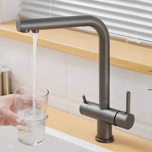 Küchenmixer Tippen Sie auf schwarze 3 -Wege -Wasserfilter Tap Kitchen -Trinkhaken Waschbecken Mixer Drehausstrich (grauer Einzelmodus) LWX von YCVAWEOD