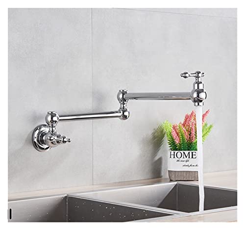YCVAWEOD Küchenspüle Hahn, Chrom Nickel Schwarzes Messing Pot Füllstoff Tap Wall-Montage Küchenarmatur Einer kaltes Einzelloch-Tap Drehen Sie Klappspout für Küche (C-Chrom) LWX von YCVAWEOD
