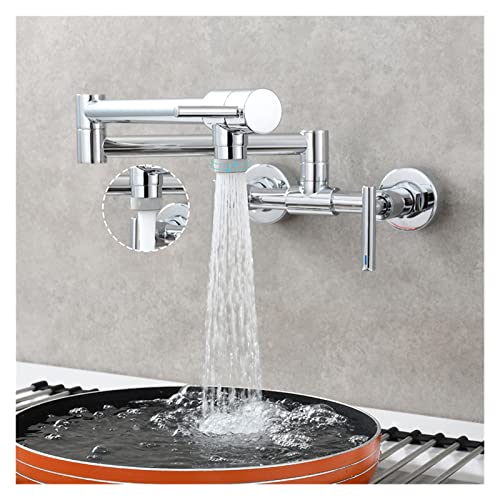 Küchenspüle Hahn, Messing Potfüller Wasserhahn 2 Löcher Wandmontage Klappküchenarmatur Heiße und Kaltmixer Wasserhahn 3 Griffe Takel für Küche (schwarze 2 Funktion) LWX von YCVAWEOD