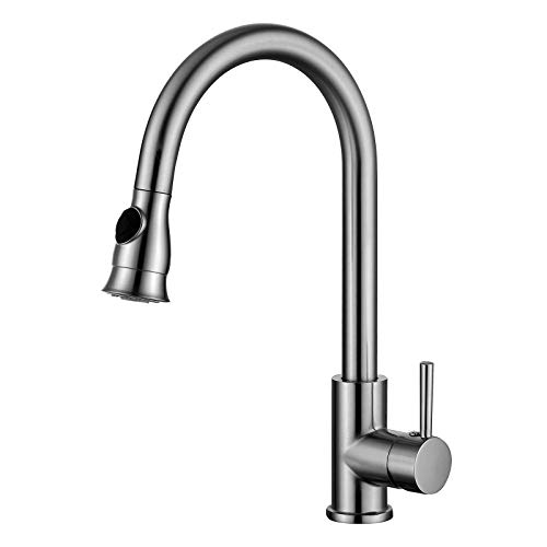 Küchenspüle Tap Edelstahl Ausziehen Küchenmischer Haken gebürstete Nickel 360 ° Schwenk ein Griff Küchenmischer Wasserhahn mit Sprühgerät & Bubbler 2 Funktion LWX von YCVAWEOD