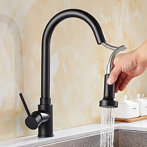 Küchenspüle Tippen Sie auf Bar Farmhouse Werbung, goldener Küchenspüle Mixer, Kitchenhahn herausziehen, 360 Grad Küchenarmatur, Rotationsmixer Tipp, Küchenhahn (Farbe: Schwarz) LWX von YCVAWEOD