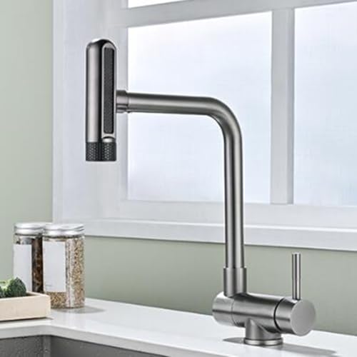 Küchenspüle Tippen Sie faltbar unter Fenster Drehen 6 Modus Heißer und kaltes Wasser Küchenarmatur Edelstahlgrau LWX von YCVAWEOD