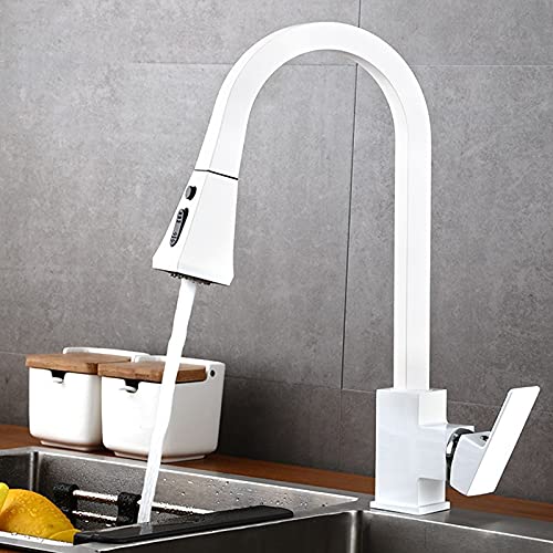 Küchenspüle Tippen Sie für Bar Bauernhaus kommerziell, quadratische schwarze eingriff küchenarmaturen, küchenhahn herausziehen, einloch drehbar 360 Grad Rotation Heißer Kaltmixer -Wasserhahn (Farbe: von YCVAWEOD