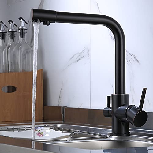 Küchenspüle Tippen Sie für Barfarmhaus, Filter -Küchenarmaturen, Schwarz/Chrom Kupfer 360 Drehspüle Hahn, mit Wasserreinigungsmerkmal, Küchenmischer klopfen die neuen LWX von YCVAWEOD