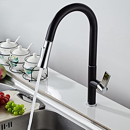 Küchenspüle Tippen Sie für Barfarmhouse kommerziell, eingriff ausziehen Küchenhahn, Drehgrad Wassermischer Tipp, Chrom-Federknopf-Düse Küchenarmaturen (Farbe: Schwarzchrom) LWX von YCVAWEOD