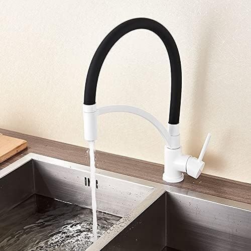 Küchenspüle Wasserhahn für Barfarmhaus kommerzielle, flexible gedrehte Küche Dual Ausguss Dual verschiedene Griffe Mixer, heißes und kaltes Deck montiert Küchenhahn (weiß) LWX von YCVAWEOD