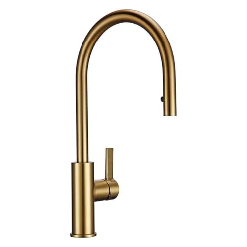 Küchenspüle Zapfhähne mit Auszugsspray -Messing -Wasserhahnmixer heiß und kaltes Wasser runden Ausguss Eingriff 360 ° Rotatable Keramikventilset (Gold) LWX von YCVAWEOD