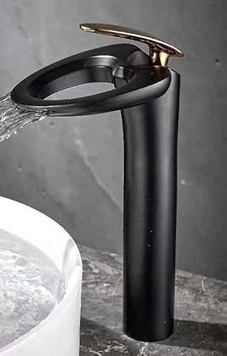 Kunst Wasserhahn Toilettenbecken Badezimmerschrank Wasserfall Heißer und kaltes Wasserhahn, schwarz hoch LWX von YCVAWEOD