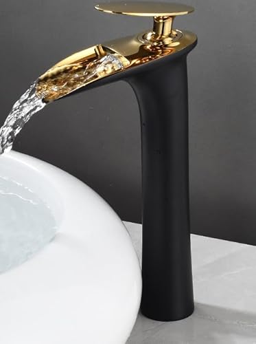 Kunst Wasserhahn Toilettenbecken Badezimmerschrank Wasserfall Heißer und kaltes Wasserhahn, schwarzes Gold hoch LWX Kunst Wasserhahn Toilettenbecken Badezimmerschrank Wasserfall Heißer und kaltes Wasserhahn, schwarzes Gold hoch LWX von YCVAWEOD