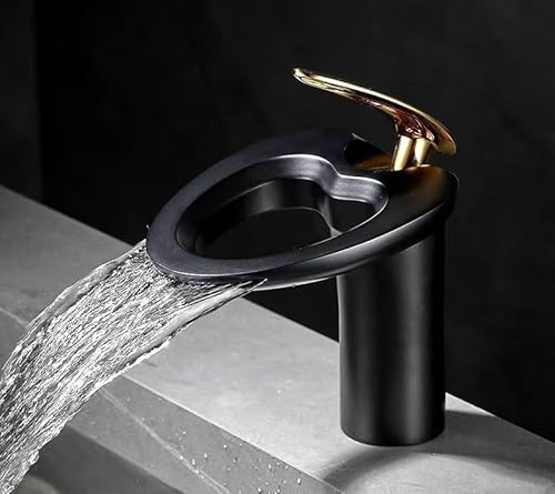 Kunst Wasserhahn Toilettenbecken Badezimmerschrank Wasserfall Heißer und kaltes Wasserhahn, schwarzes Gold kurzes Modell LWX Kunst Wasserhahn Toilettenbecken Badezimmerschrank Wasserfall Heißer und kaltes Wasserhahn, schwarzes Gold kurzes Modell LWX von YCVAWEOD