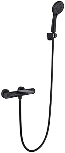 Luxus schwarzes Badezimmer Duschmixer Set Wandmontaged Messing Badewanne mit Handheld Dusch Elegant gebürstetes Finish perfekt für moderne Badezimmer stilvoller Badarmaturen Set LWX von YCVAWEOD