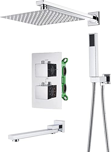 Luxus thermostatisches Duschsystem versteckte Chromarmatur -Set -Wand mit 10 -Zoll LWX von YCVAWEOD