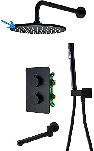 YCVAWEOD Matte Schwarze runde thermostatische Duscharmaturen Runde Runde Messing Dusche 3-Wege-Konzentrathermostatikmischer Drehwanne Sput LWX von YCVAWEOD