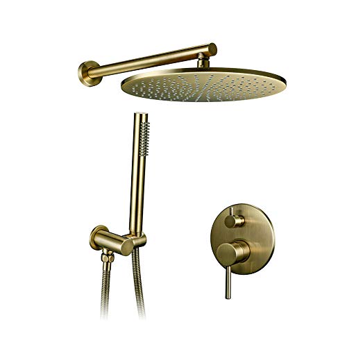 Mattes schwarzes Duschsystem, Messing Badezimmer Regenmixer Dusche Combo Set Wandmontaged Niederschlagsschubteset, Rauh-Ventilkörper und Verkleidung inbegriffen, 8 Zoll Set (Größe: 16 Zoll Set) LWX von YCVAWEOD