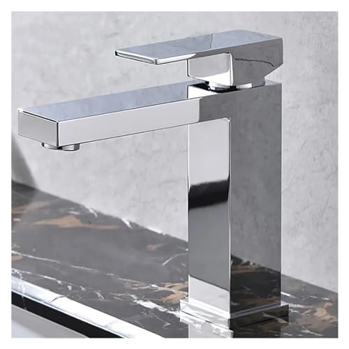 YCVAWEOD Messing Schwarz/Chrom/gebürstetes goldenes Quadrat Tap Badezimmer Wasserhahn Wasserhahn Kalt und heißer Wassermischer Eingriff Deck montiert, Bad Waschtischmischer LWX von YCVAWEOD
