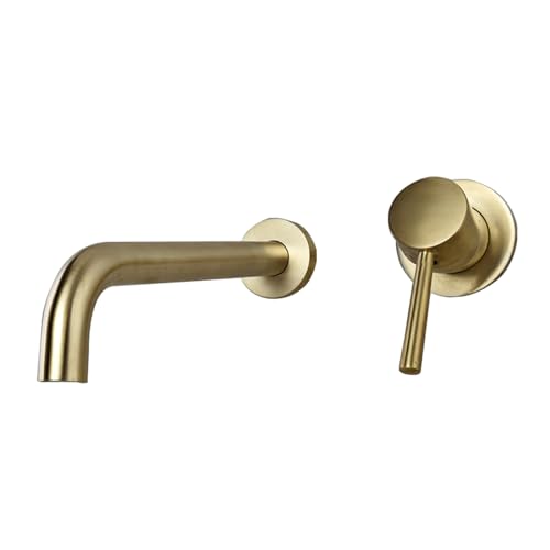 Messing Tap Badezimmermixer Tap Becken Wandmontage Badezimmerbecken Zapftaps Chrome Einzelhebel-Split 15 cm LWX von YCVAWEOD