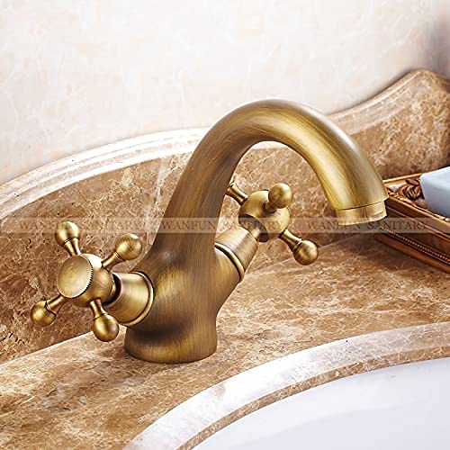 Messing Waschbecken Wasserhahn Dual Griff Deck Mount Tap Heißer Kaltmixer Wasserhahn für Becken/Waschbecken - Antike Finish LWX Messing Waschbecken Wasserhahn Dual Griff Deck Mount Tap Heißer Kaltmixer Wasserhahn für Becken/Waschbecken - Antike Finish LWX von YCVAWEOD