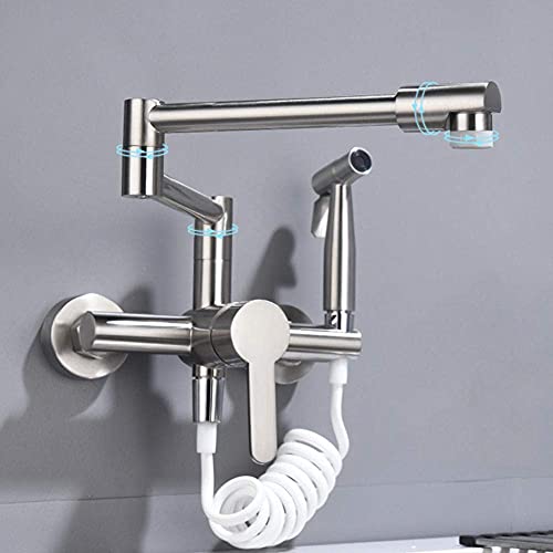 Mixer Taps für Küchentopffüller Wand montiert, eingriff heiß und kalt rotierende Teleskope, Küchenarmatur Küchenspüle Mixer Tap-Pushed Nickel-Dual-Modus LWX von YCVAWEOD