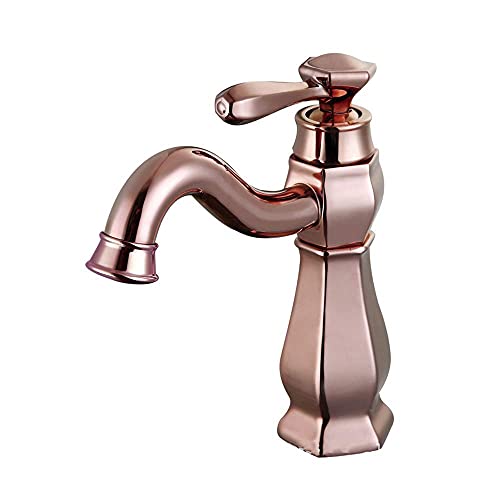 Mixerhahn ， Küchenarmatur Einfache Messing Einer Loch Drehes heißes und kaltes Wasserhahn, Blech/Rosengold LWX von YCVAWEOD