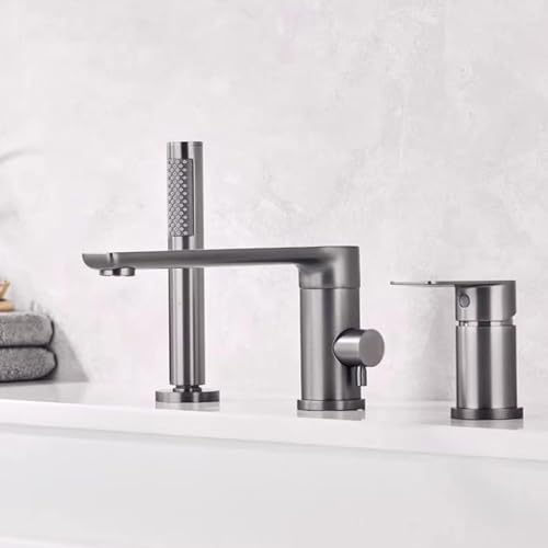 Moderne Badduschmischer Tap Badewanne TAP 3 Löcher 360 ° Rotation Messing Badmixer Haken mit Duschmenge Waschbecken und Bad Wasserhähne Badewanne Wasserhahn Set grau, grau LWX von YCVAWEOD
