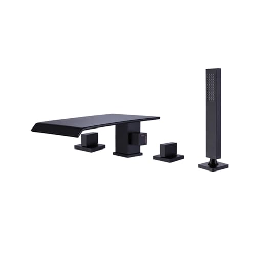 Moderne Badeschuhe Mischmischer TAP 4 Lochbad Tippset mit Duschwasserfall mit Hand Dusche schwarz 4 Löcher Badezimmer Badewanne Füllhahn Wasserhahn, LWX von YCVAWEOD