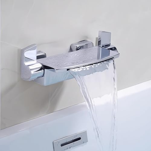 Moderne Badeschuhe Mischmischer mit Wasserfallmontage Wasserfall Doppelgriff Heiße und kalte Messing Wandmontierter Wasserfall Badewanne Haken Schwarz Haken LWX von YCVAWEOD