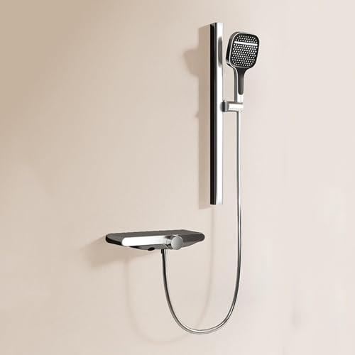 YCVAWEOD Moderne graue Riser Rail -Mixer -Duschkopfkit für Badewandwandmischungsmixer Tap Duschkopf und Schlauchset (Chrom) LWX von YCVAWEOD