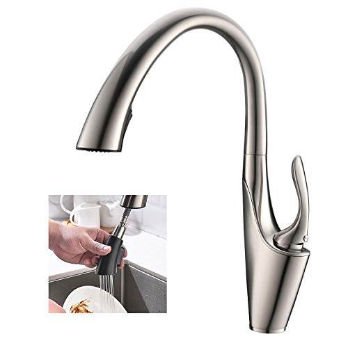Moderner Auszugs -Küchenmixer -Hahn mit hohem Lichtbogen einstufiges Design gebürstet Nickel B Küchenspüle Wasserhahn mit Pull Down Sprayer LWX Moderner Auszugs -Küchenmixer -Hahn mit hohem Lichtbogen einstufiges Design gebürstet Nickel B Küchenspüle Wasserhahn mit Pull Down Sprayer LWX von YCVAWEOD